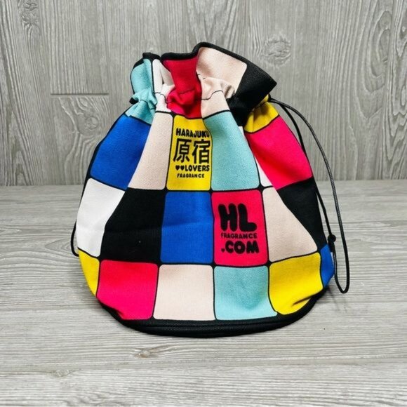 harajuku lovers Color Block Drawstring Purse Tote Cosmetic Bag Small clucth - Picture 2 of 4